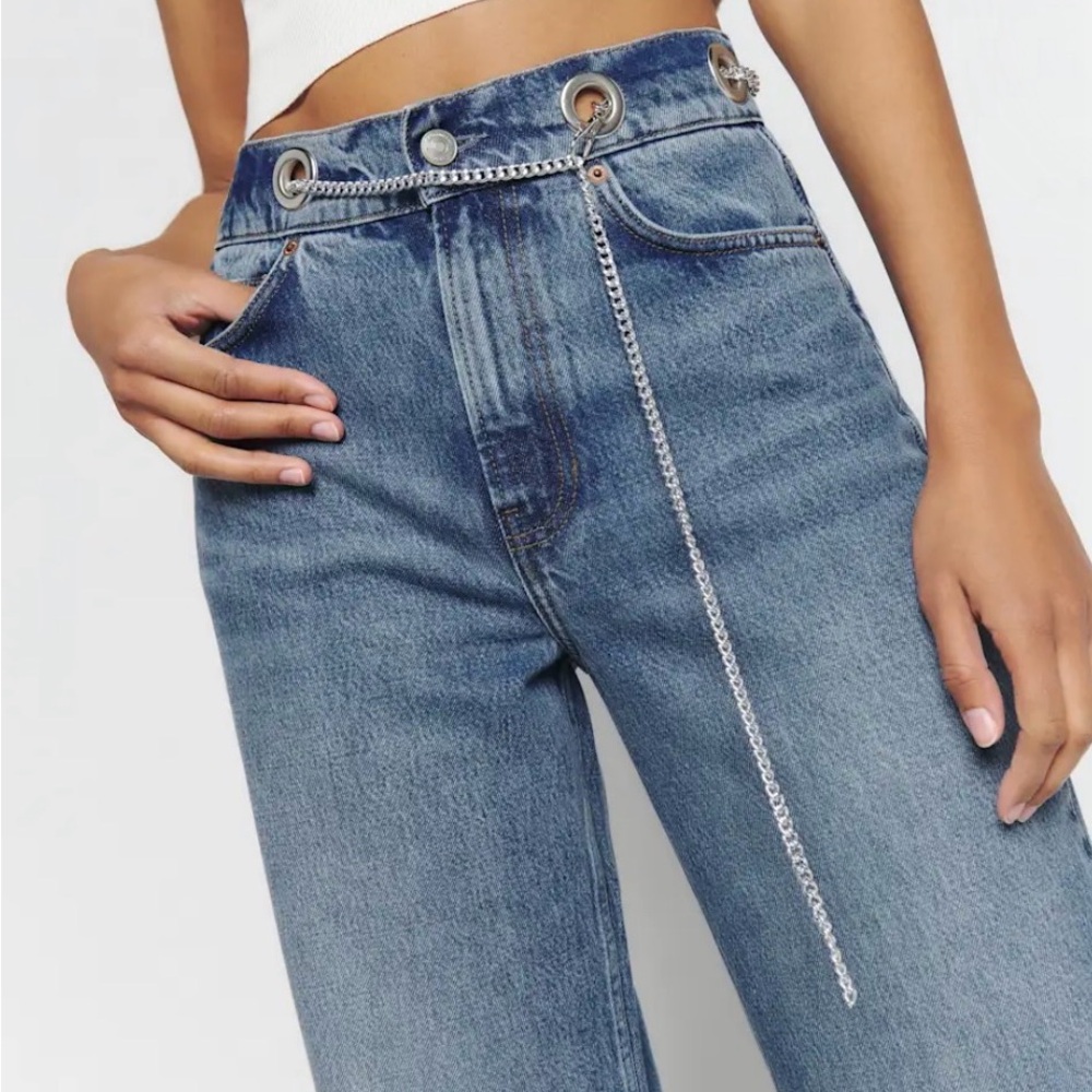 Reformation Cary High Rise Slouchy Wide Leg Jeans Cadiz Belted Chain - Size 23